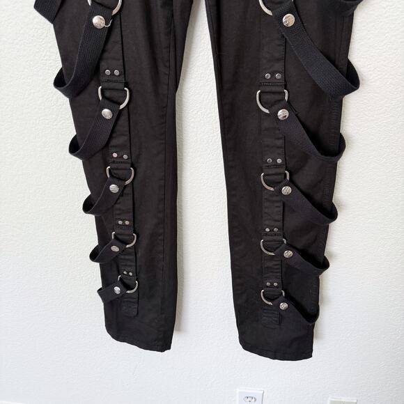 [Tripp NYC] Black Punk Rock Matrix D-Ring Straps Emo Gothic Bondage Pants Sz 32 - Picture 7 of 12